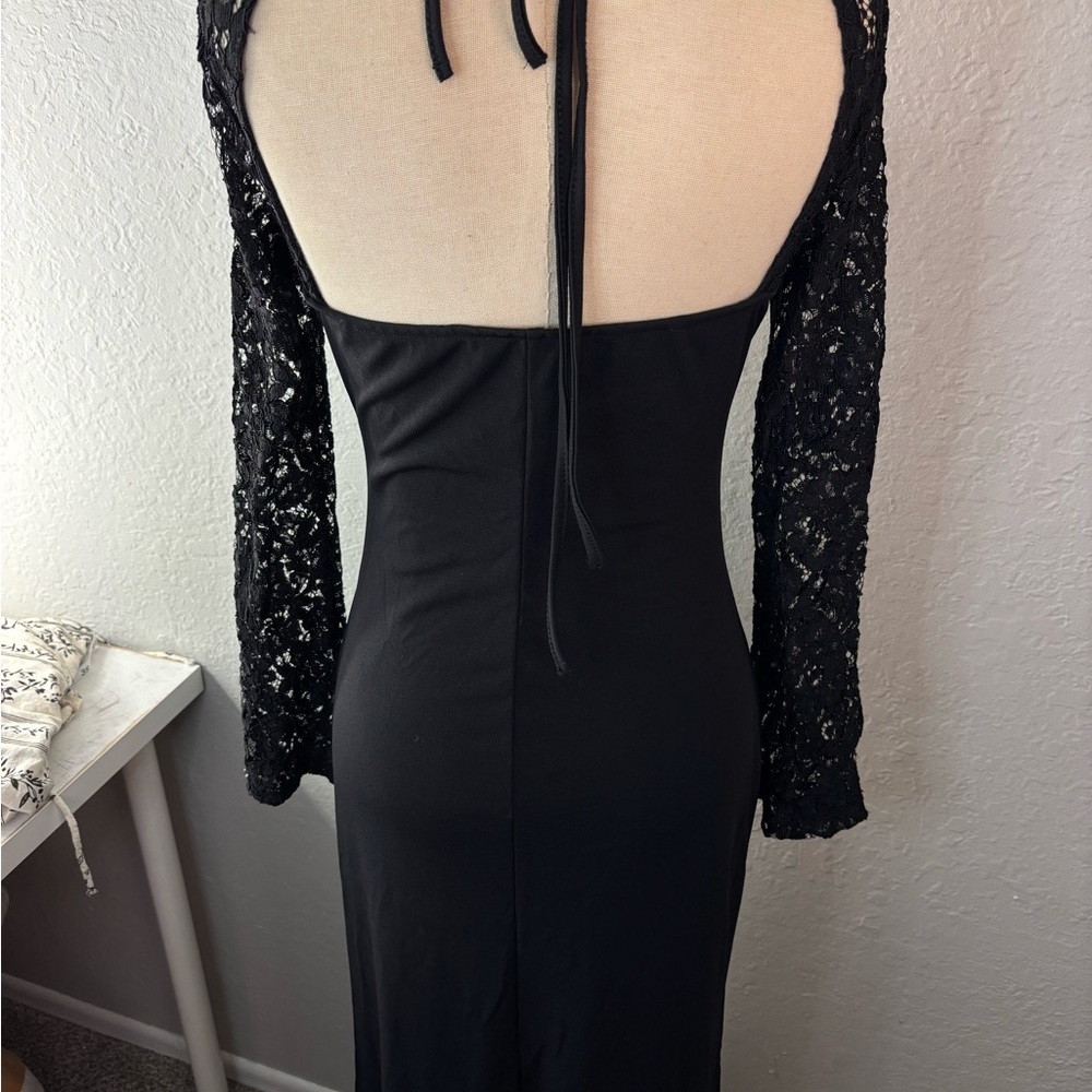 Black Lace Halter Dress - Picture 6 of 7